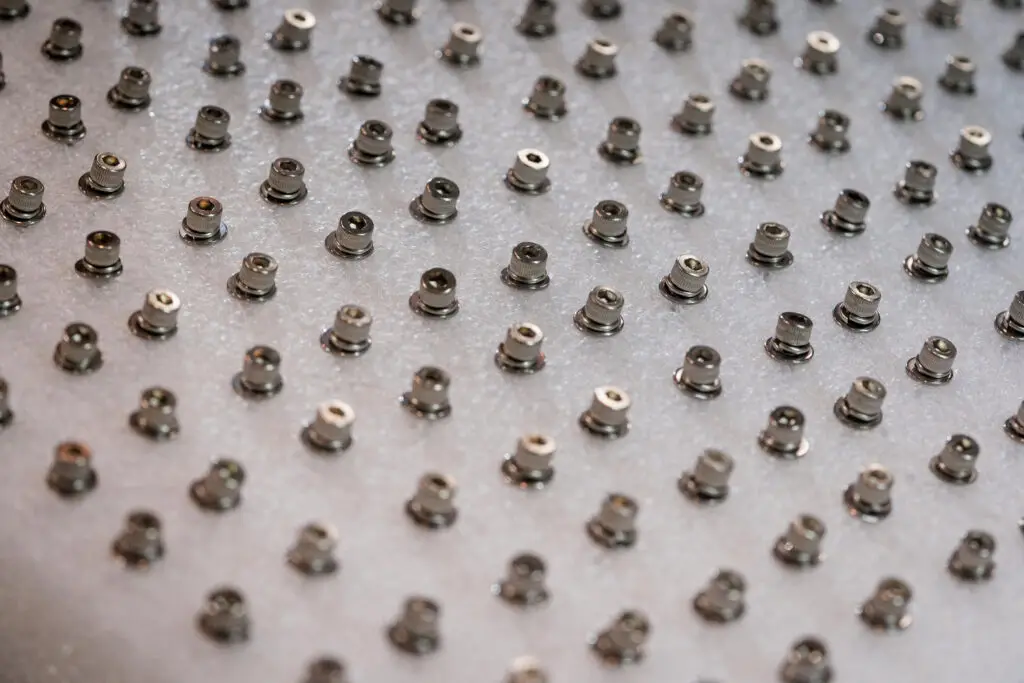 Close-up of custom fastener kitting solution with organized fasteners.